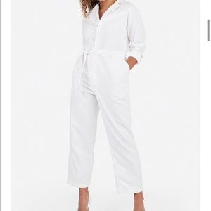 Express x Karla white utility jumpsuit